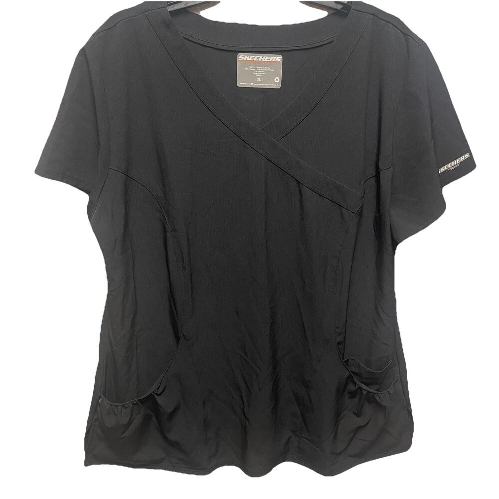 Skechers by Barco V-Neck Scrub Top Womens Extra Large XL Black Short Sleeve